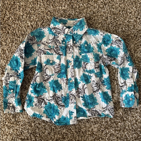 Cowgirl Hardware | Girl's Blue Floral Rhinestone Button Down Shirt Size 2T - Picture 1 of 8
